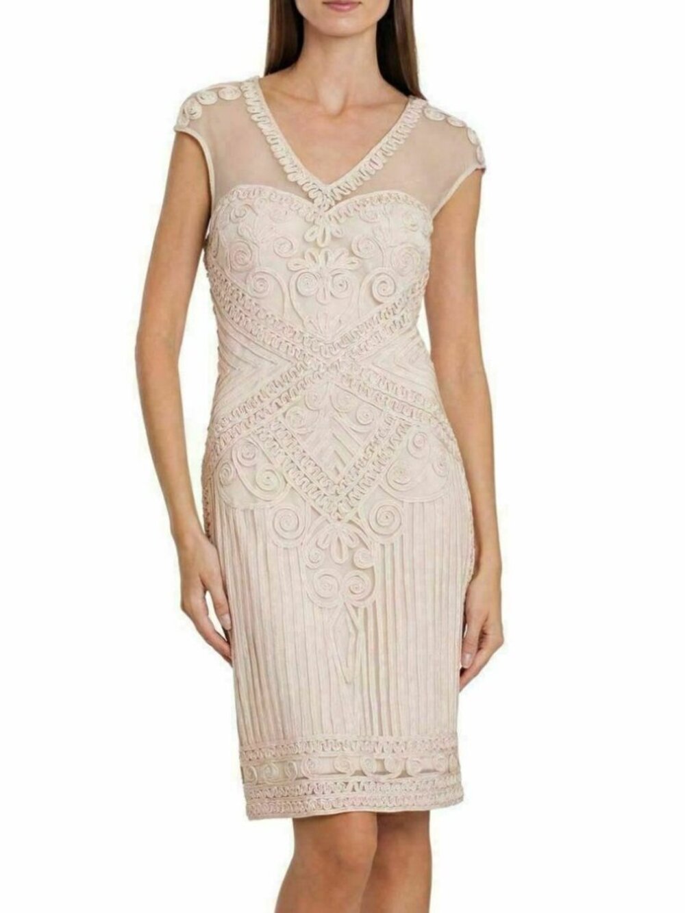 JS Collection Women's Embroidered Midi Sheath Dress, Rosegold, Size 8